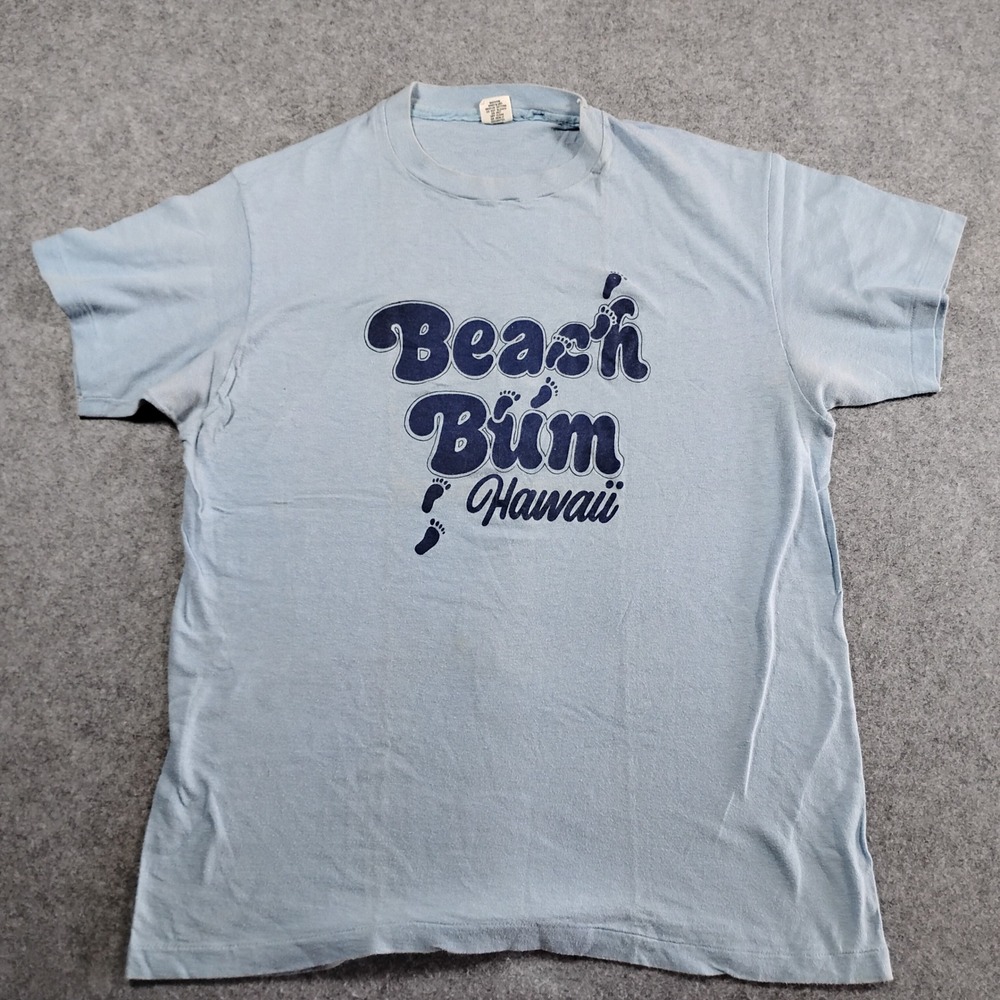 Vintage Hanes Beach Bum Hawaii T Shirt Mens L Blue Single Stitch Cotton USA Made
